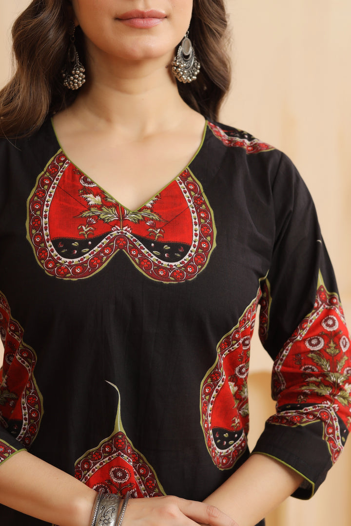 Siya Black Cotton Kurta
