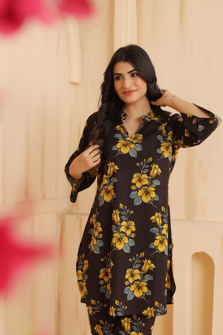 Ishika Black Cotton Co-ord Set