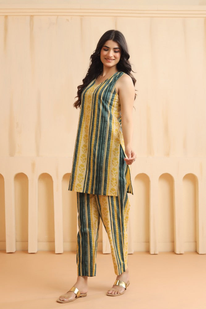 Teal Sleeveless Cotton Coord Set