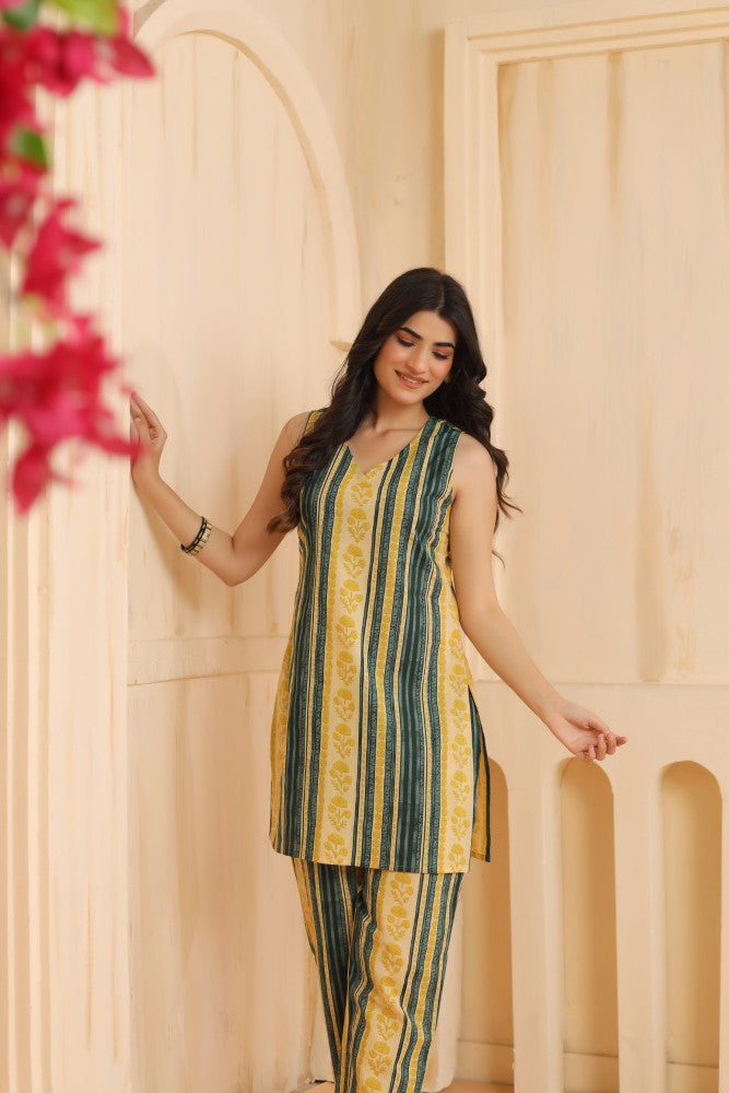 Teal Sleeveless Cotton Coord Set