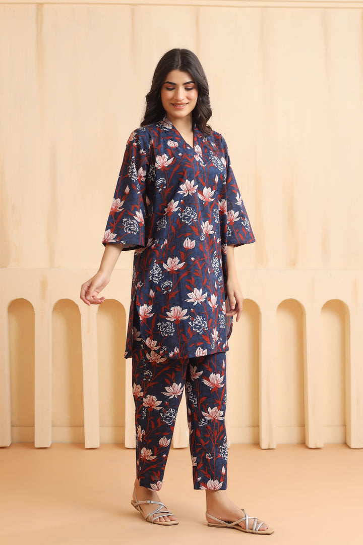 Tiya Blue Cotton Co-ord Set