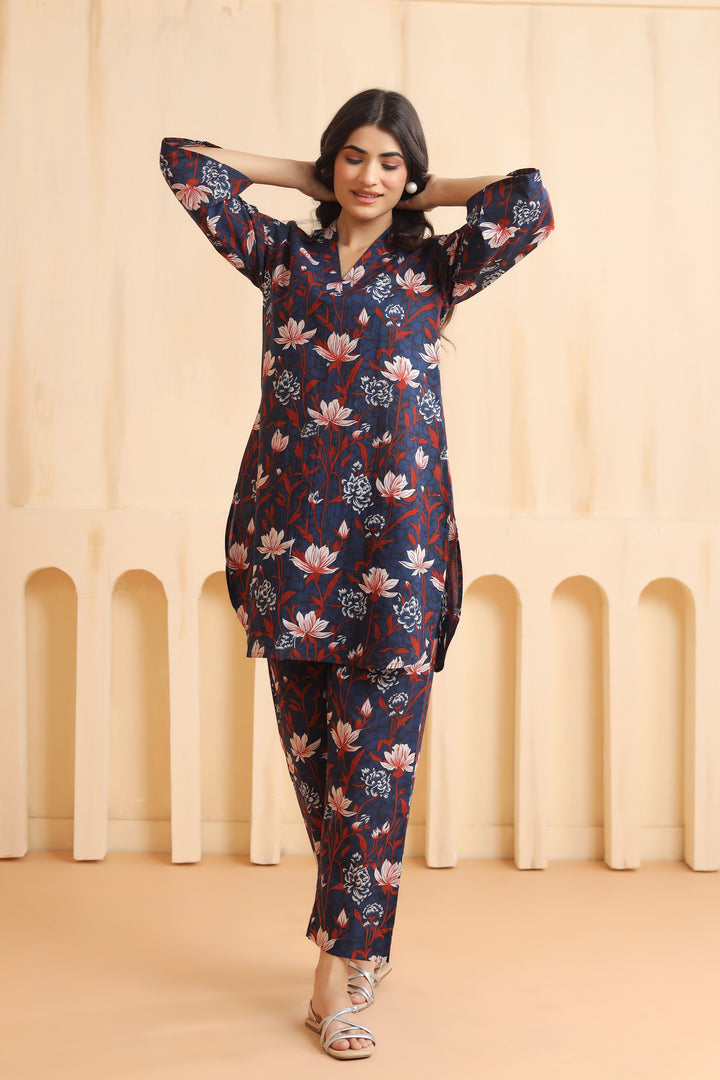 Tiya Blue Cotton Co-ord Set