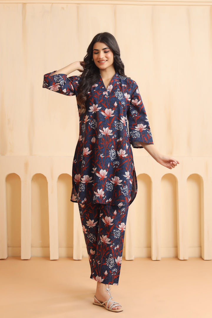 Tiya Blue Cotton Co-ord Set
