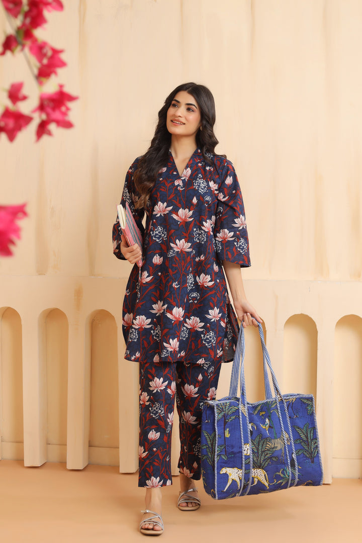 Tiya Blue Cotton Co-ord Set