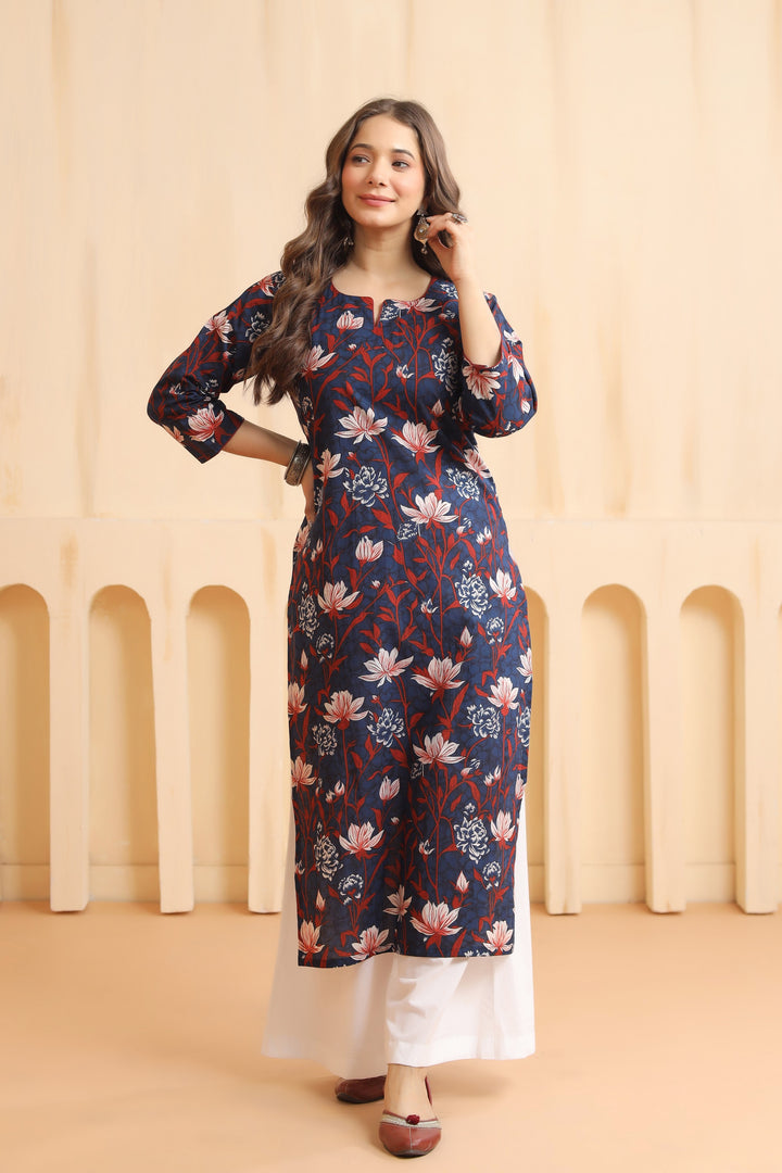 Radhya Blue Cotton Kurta