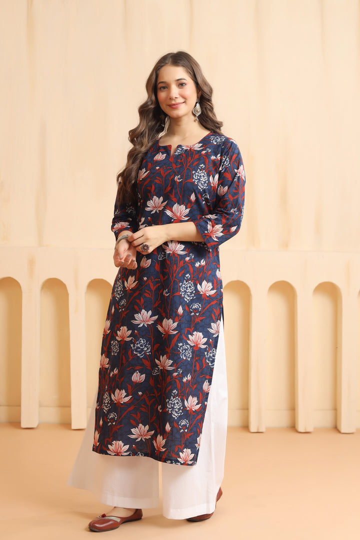 Radhya Blue Cotton Kurta