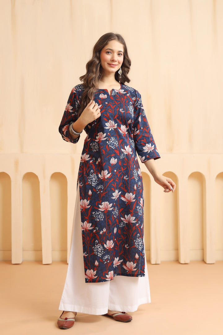 Radhya Blue Cotton Kurta