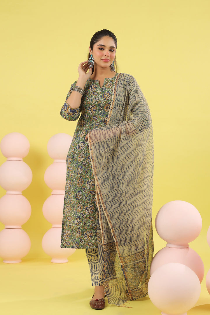 Ishani Green Bagru Suit Set