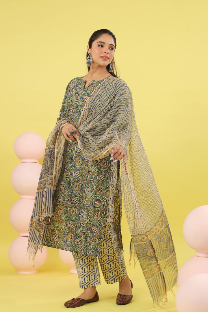 Ishani Green Bagru Suit Set