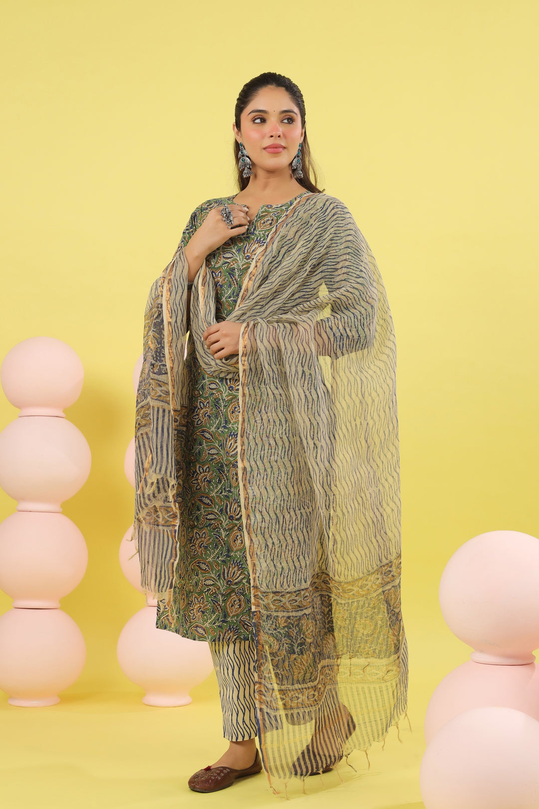 Ishani Green Bagru Suit Set