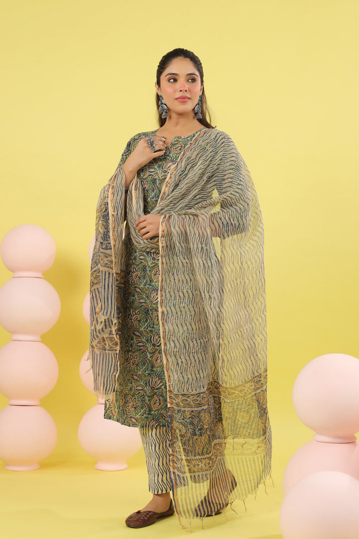 Ishani Green Bagru Suit Set