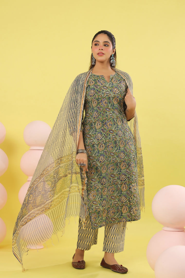 Ishani Green Bagru Suit Set