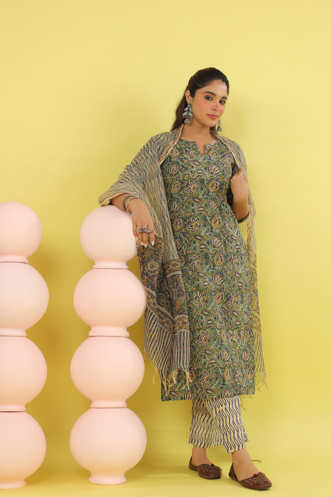 Ishani Green Bagru Suit Set