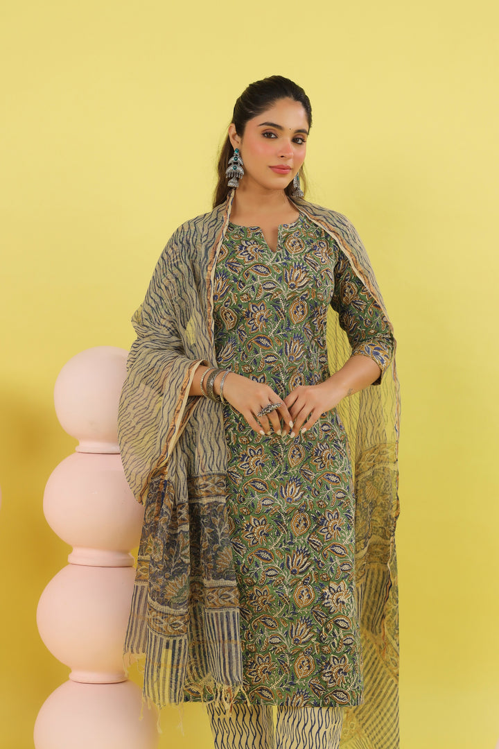 Ishani Green Bagru Suit Set