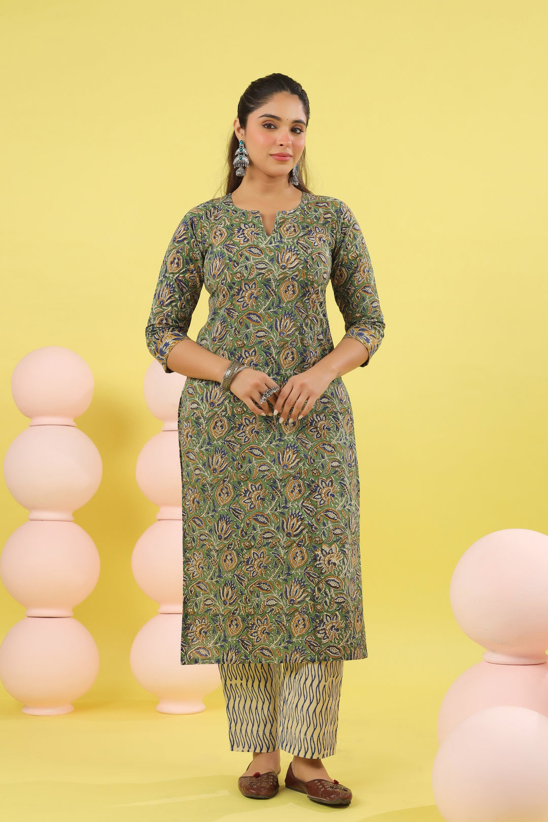 Ishani Green Bagru Suit Set