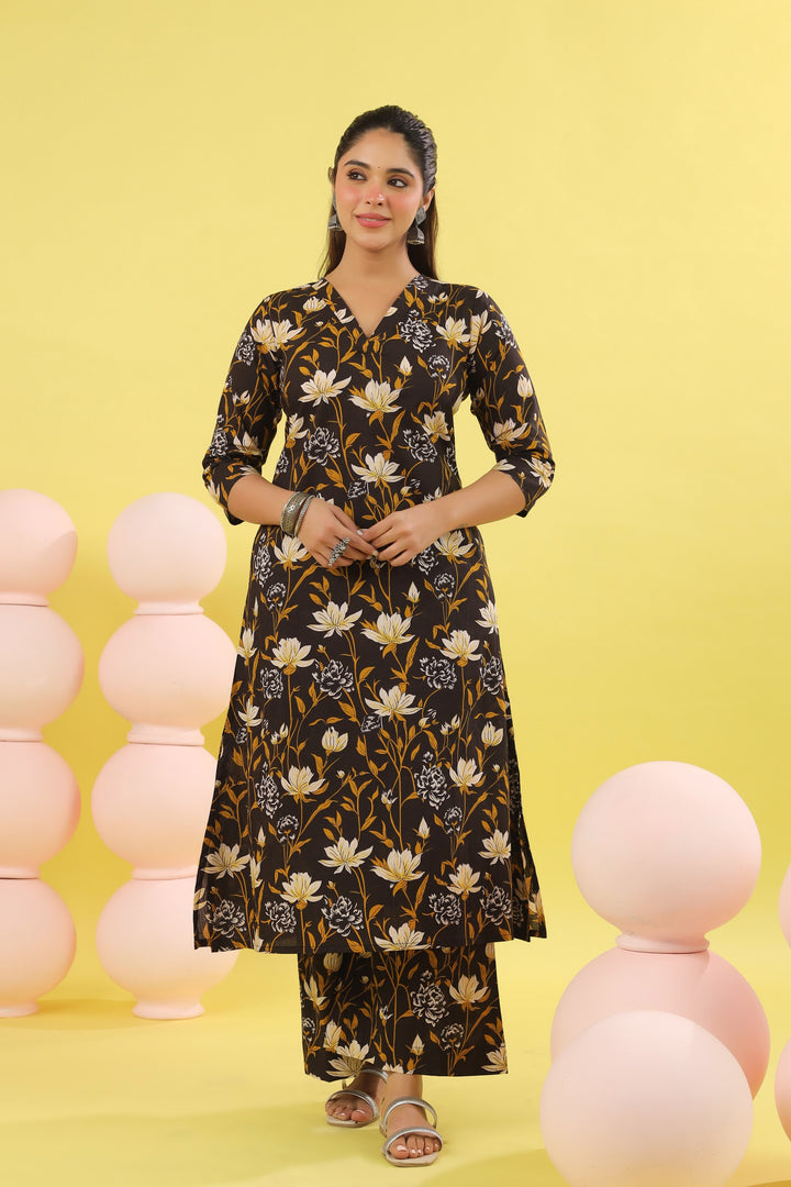 Aadhya Black A-line Kurta Set