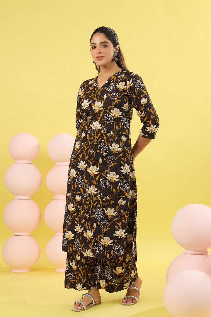 Aadhya Black A-line Kurta Set