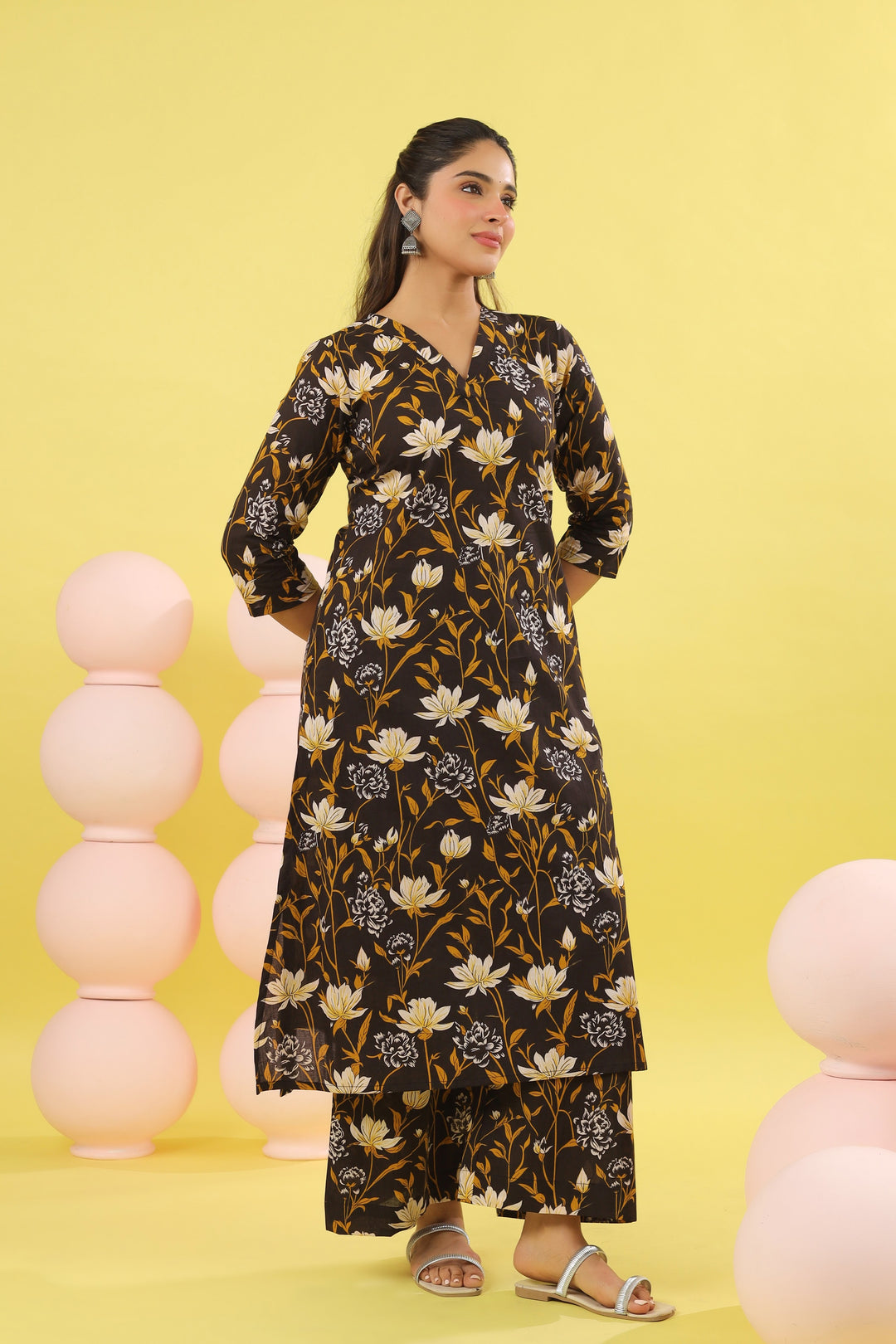 Aadhya Black A-line Kurta Set