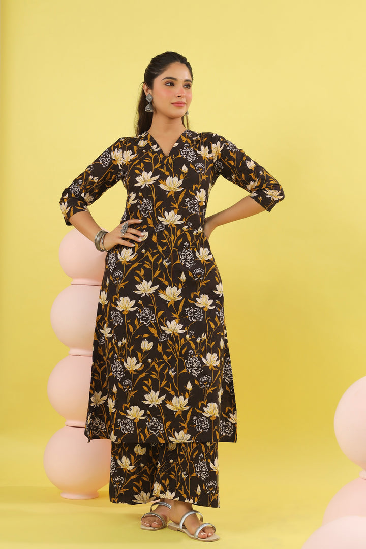 Aadhya Black A-line Kurta Set