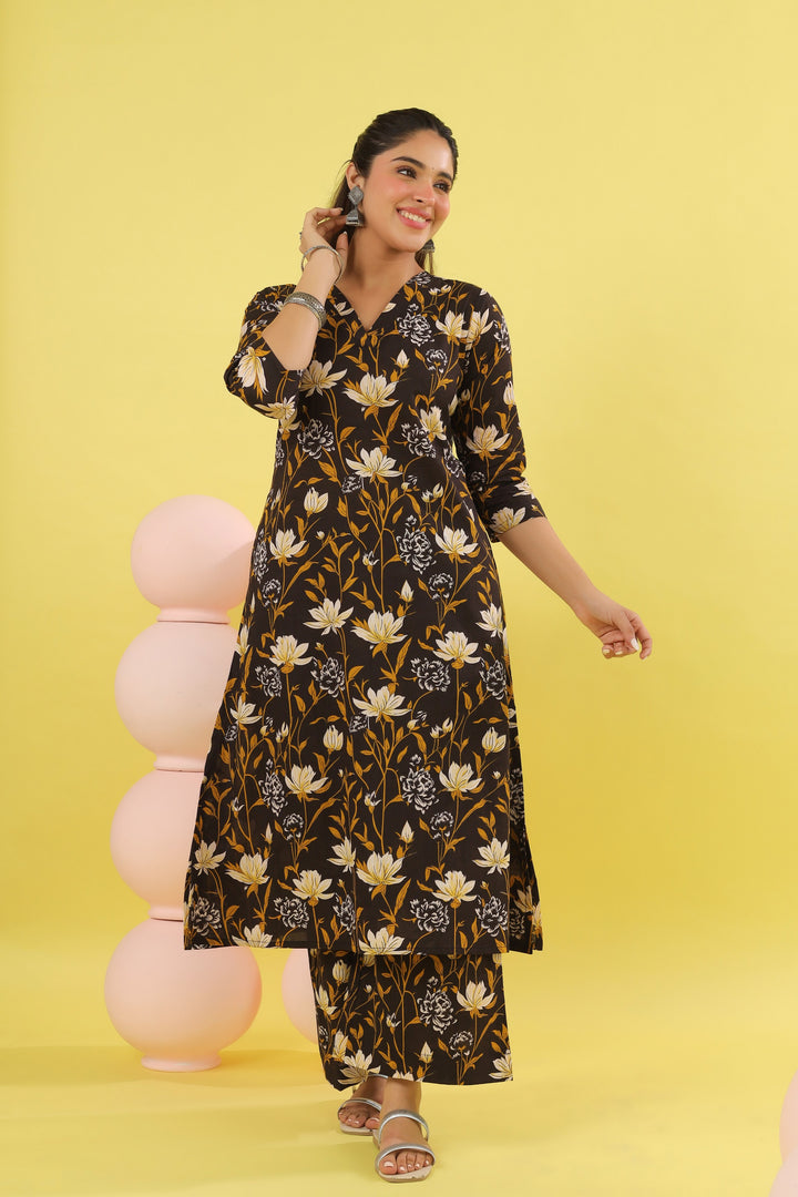 Aadhya Black A-line Kurta Set