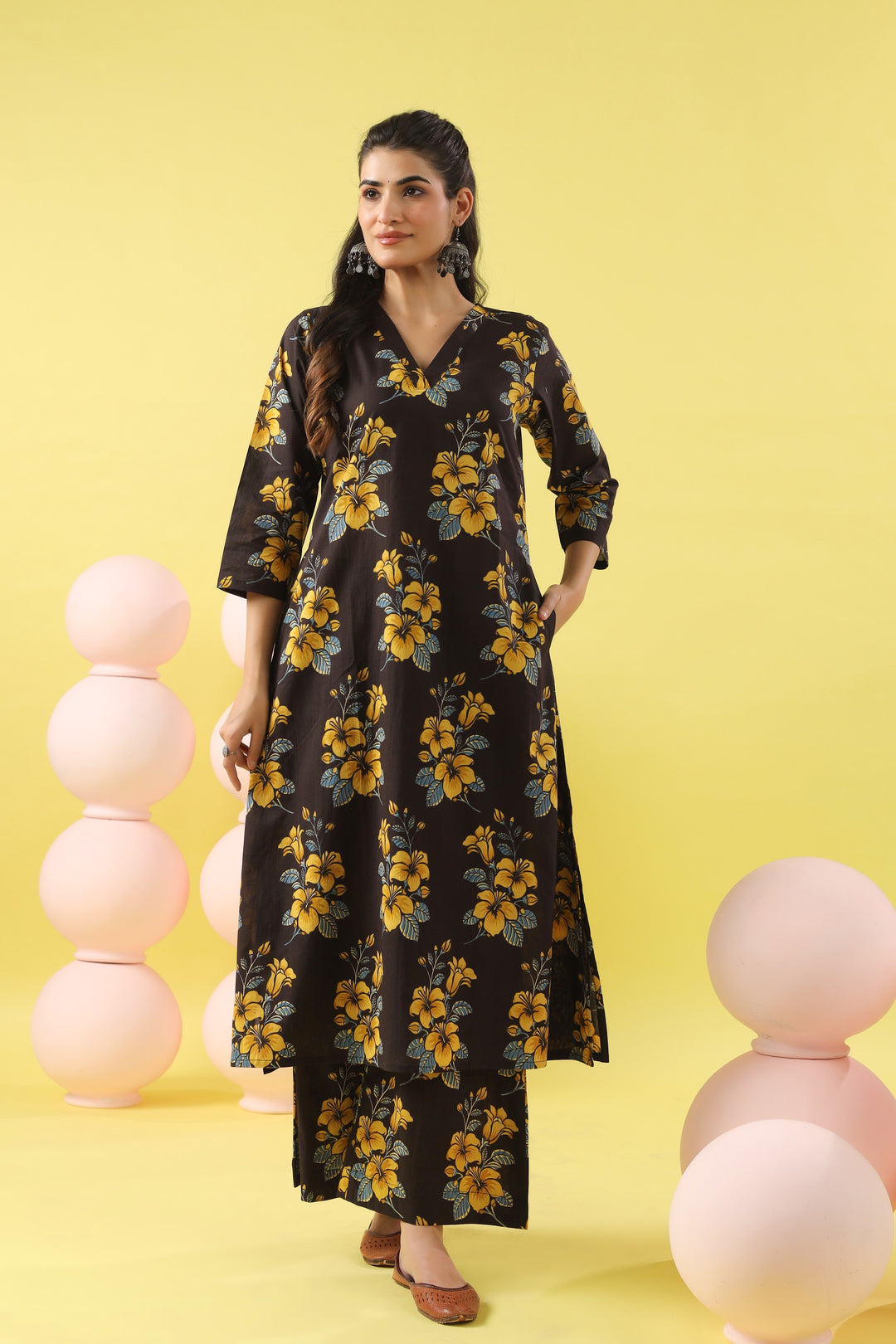 Black Yellow A-line Kurta Set – DIMPLE DESIGN STUDIO