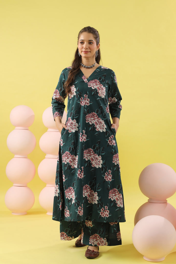Farida Teal A-line Kurta Set