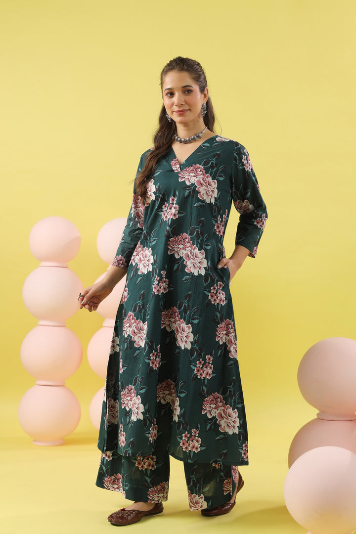 Farida Teal A-line Kurta Set