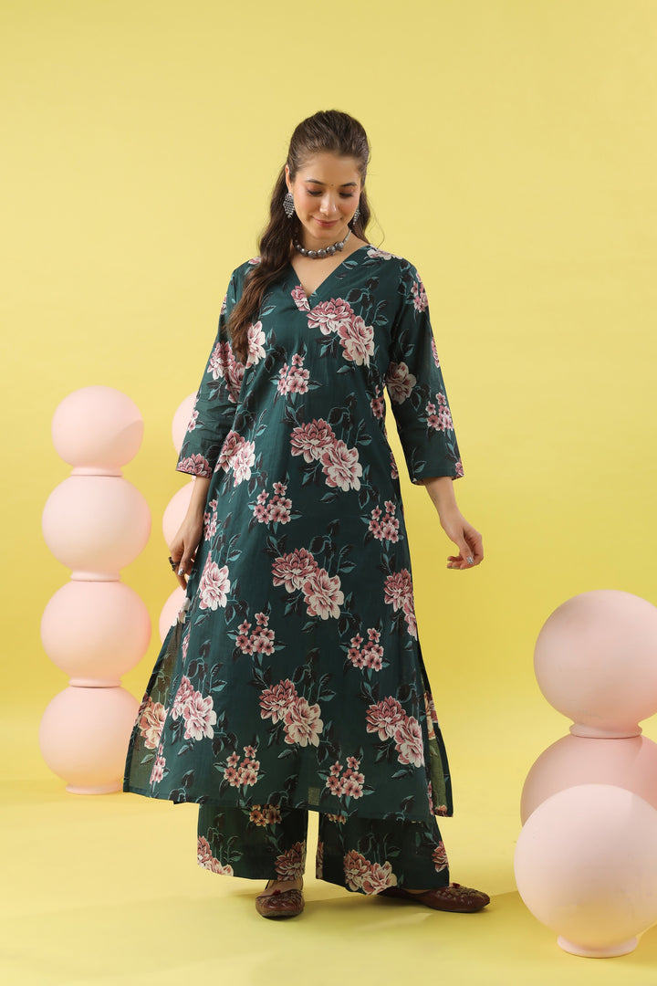 Farida Teal A-line Kurta Set
