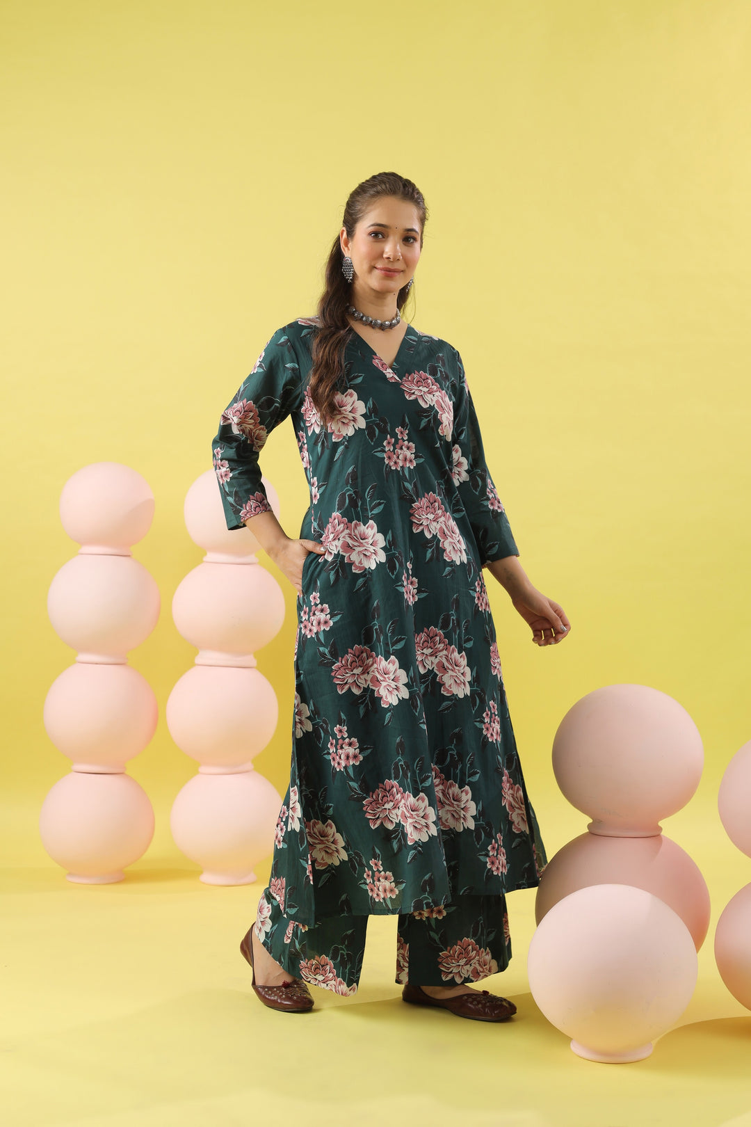 Farida Teal A-line Kurta Set