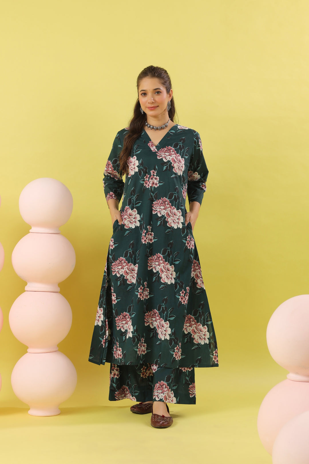 Farida Teal A-line Kurta Set