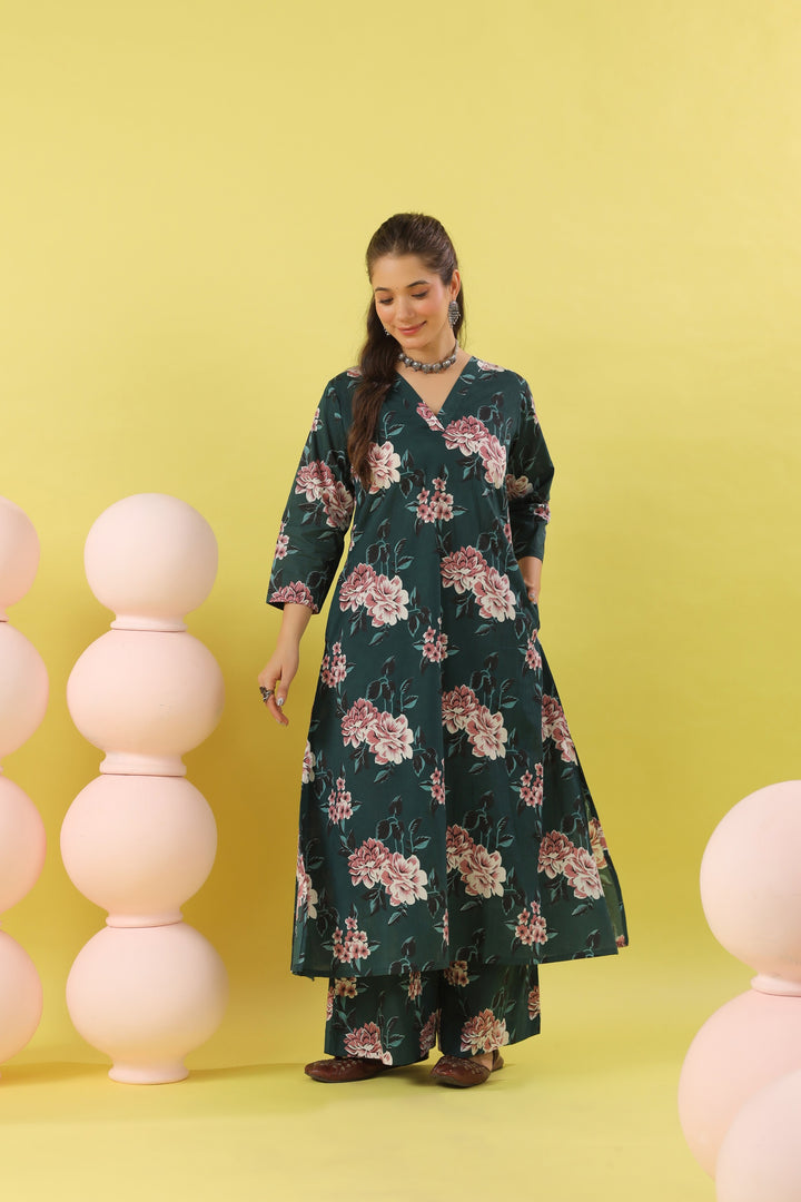 Farida Teal A-line Kurta Set