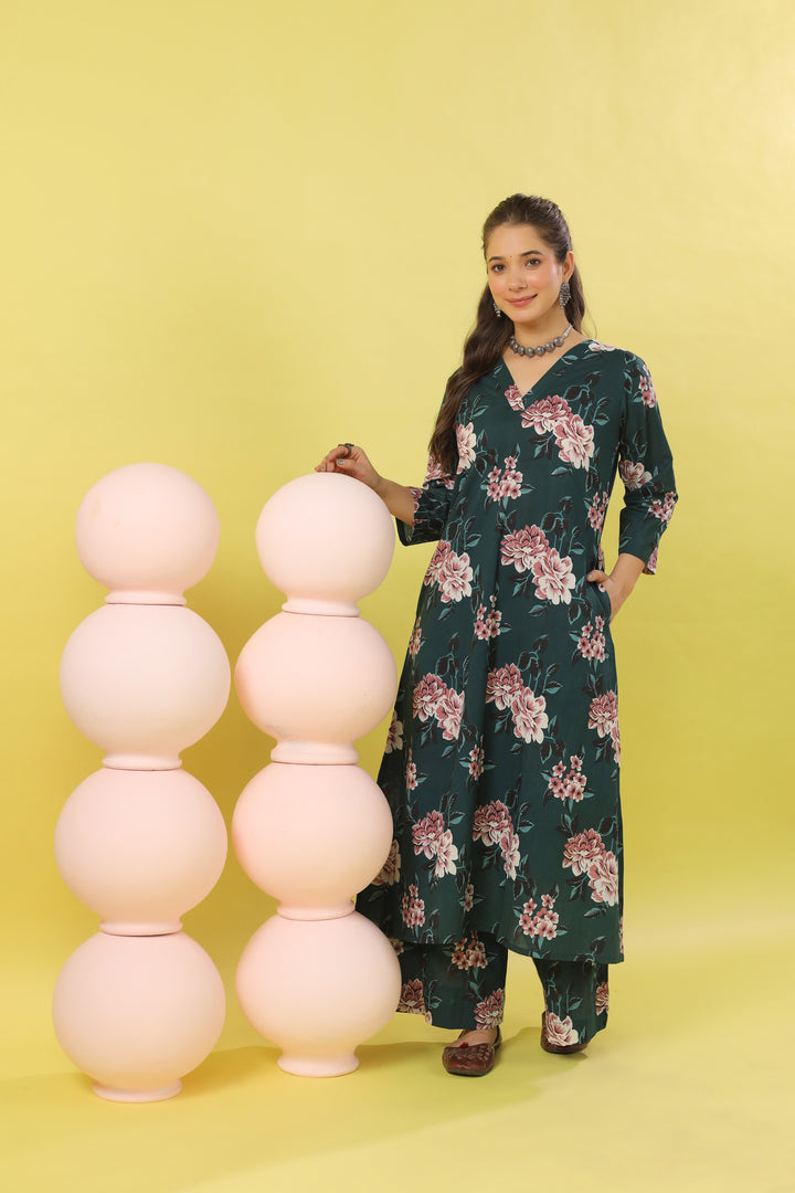 Farida Teal A-line Kurta Set