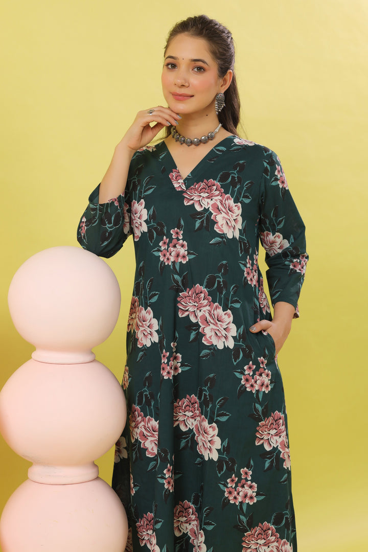 Farida Teal A-line Kurta Set