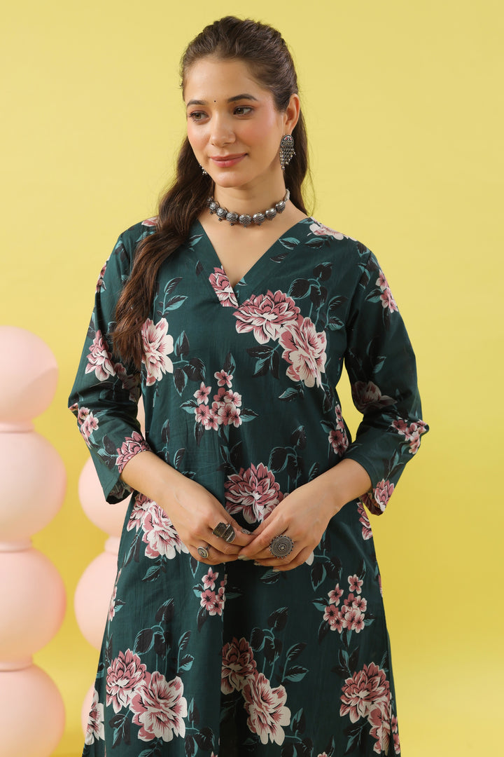 Farida Teal A-line Kurta Set