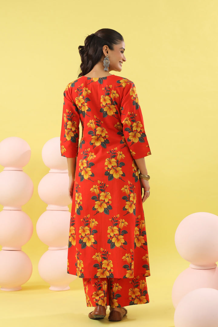 Raamya Red A-line Kurta Set