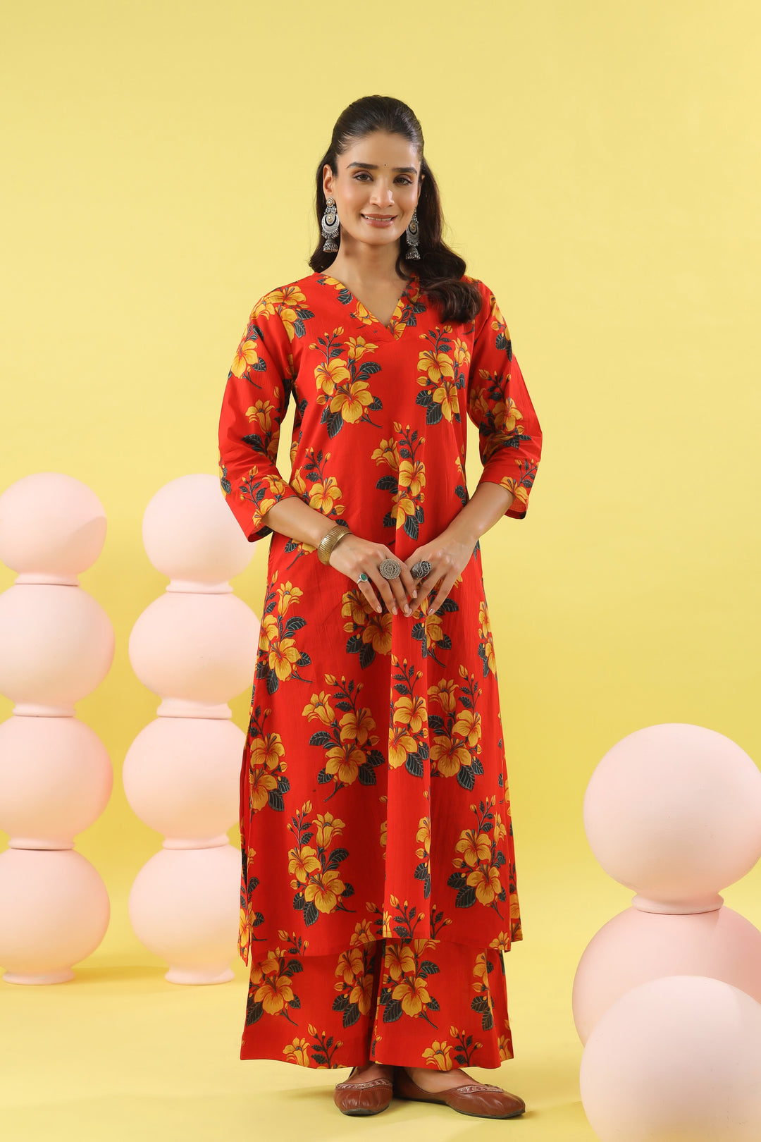 Raamya Red A-line Kurta Set
