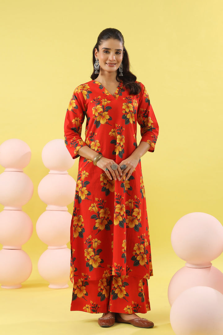 Raamya Red A-line Kurta Set