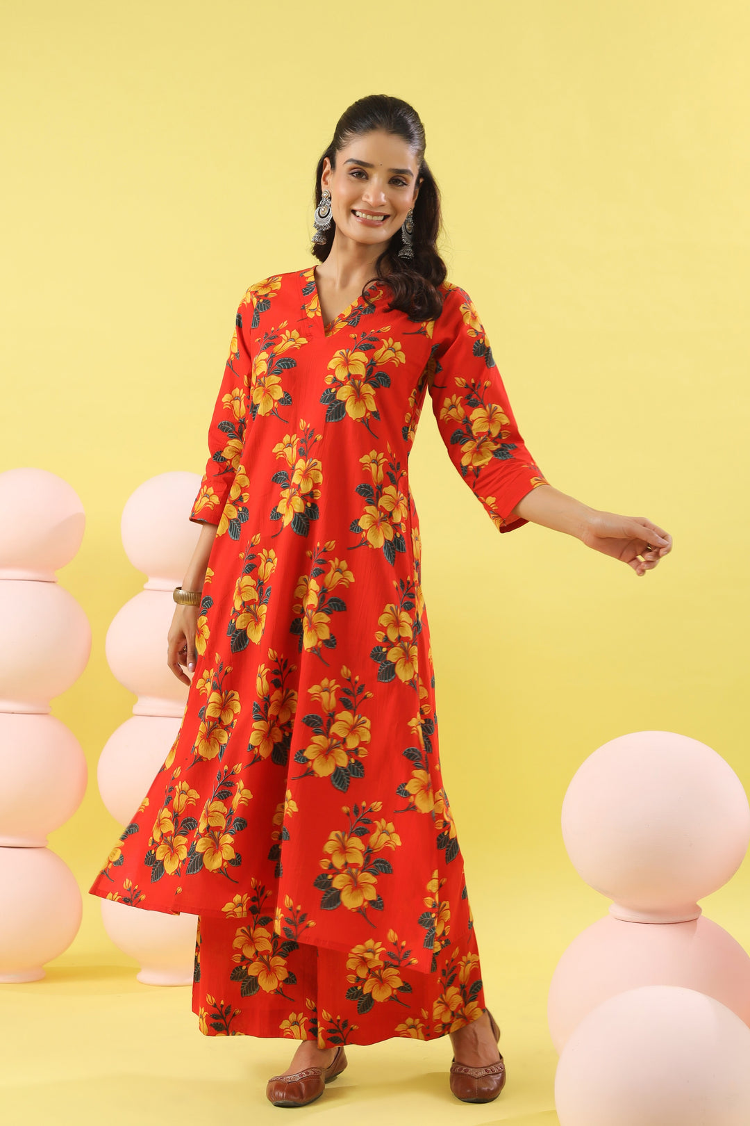 Raamya Red A-line Kurta Set
