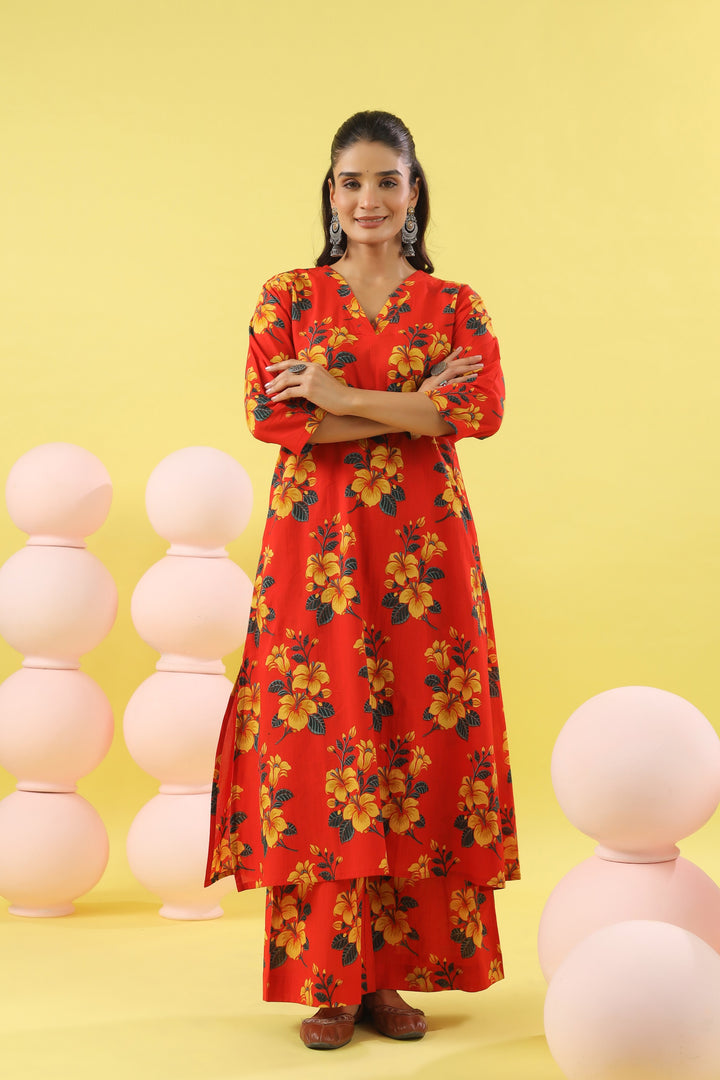 Raamya Red A-line Kurta Set