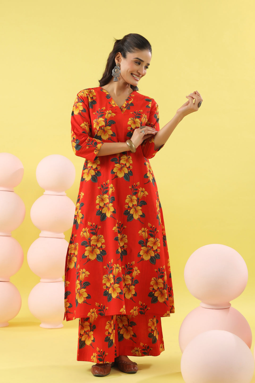 Raamya Red A-line Kurta Set