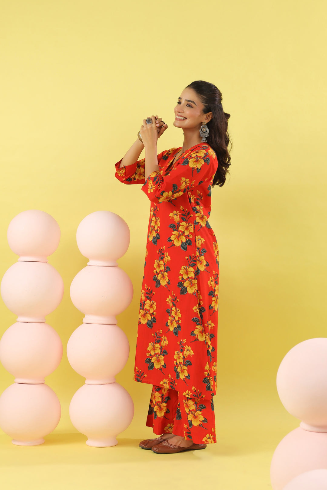 Raamya Red A-line Kurta Set