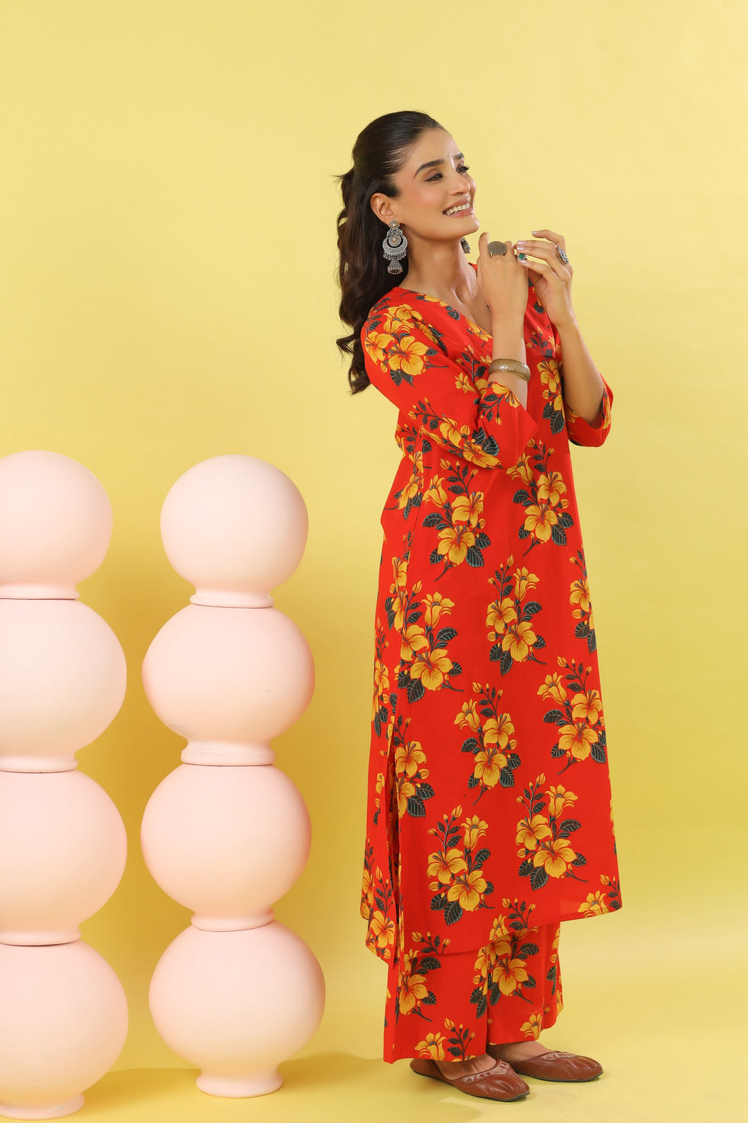 Raamya Red A-line Kurta Set
