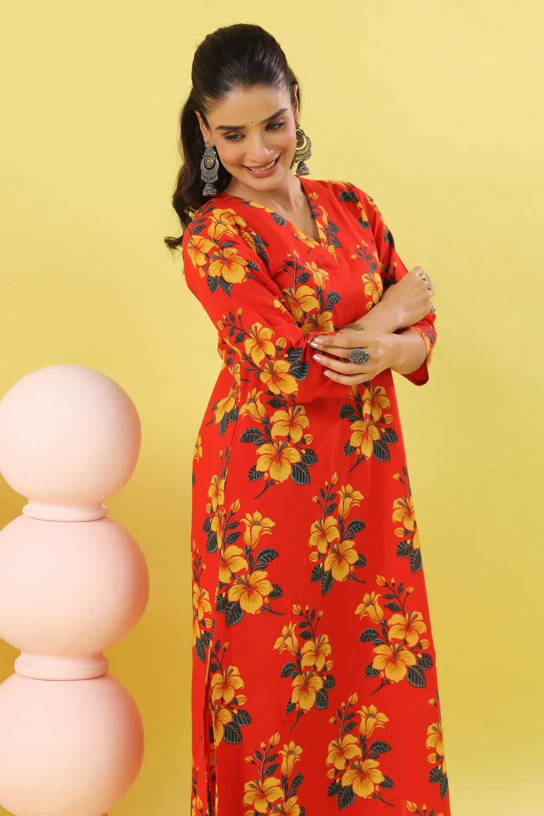 Raamya Red A-line Kurta Set