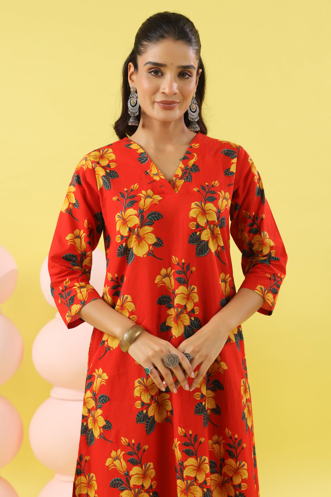 Raamya Red A-line Kurta Set