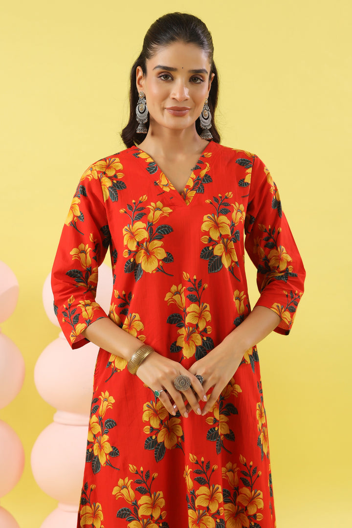 Raamya Red A-line Kurta Set