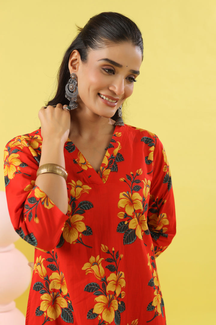 Raamya Red A-line Kurta Set