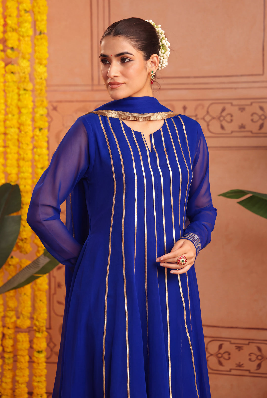 Peacock Blue Gota Georgette Anarkali Set