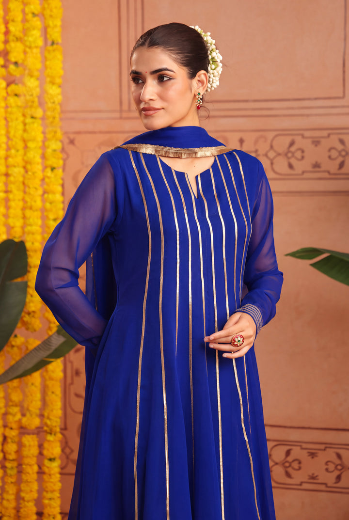 Peacock Blue Gota Georgette Anarkali Set