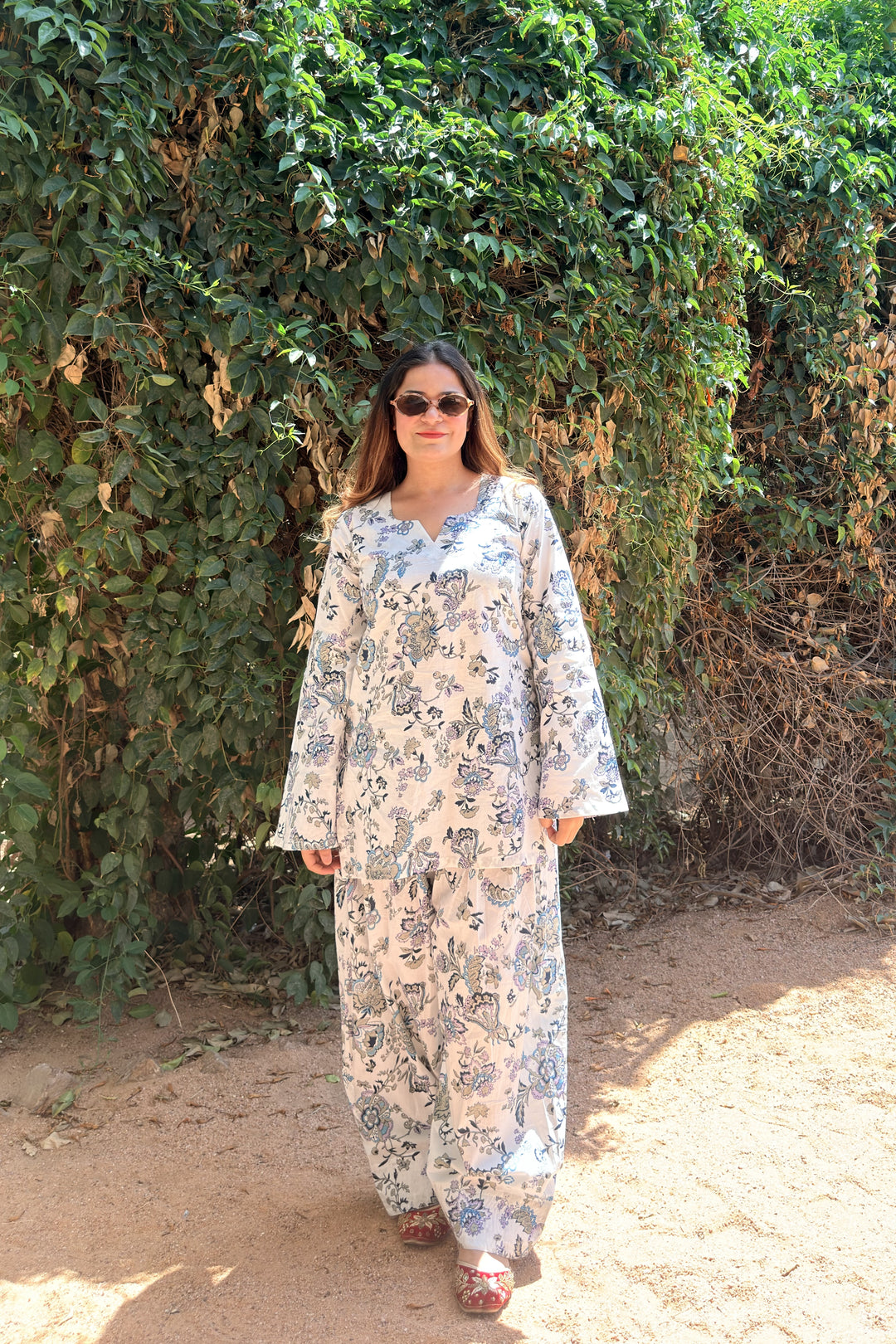 White Printed Farshi Salwar Set