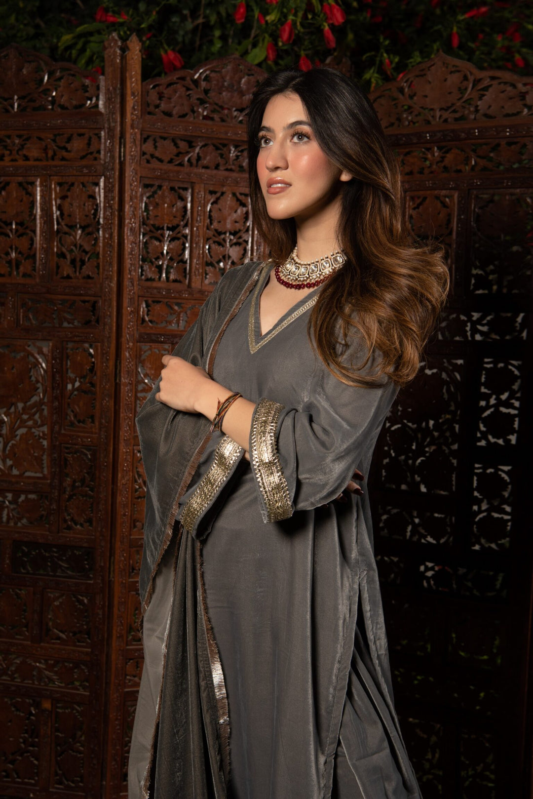 Smoke Grey Velvet Suit Set